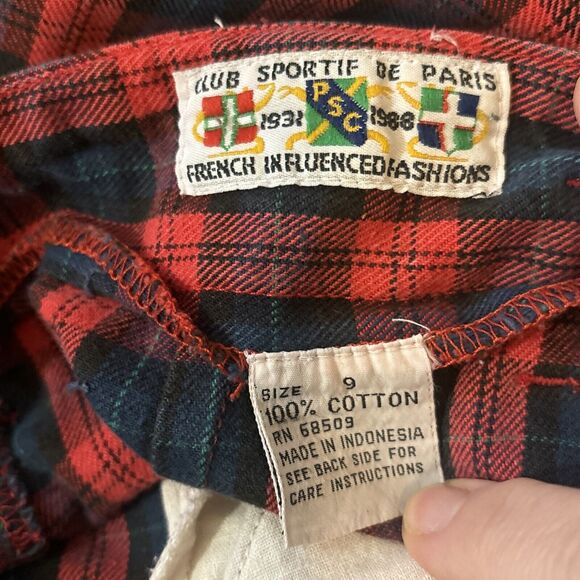 Plaid Y2K Punk Tapered Zip Fly Club Sportif De Paris Size 9 Red Belt 90s Black - Picture 6 of 6